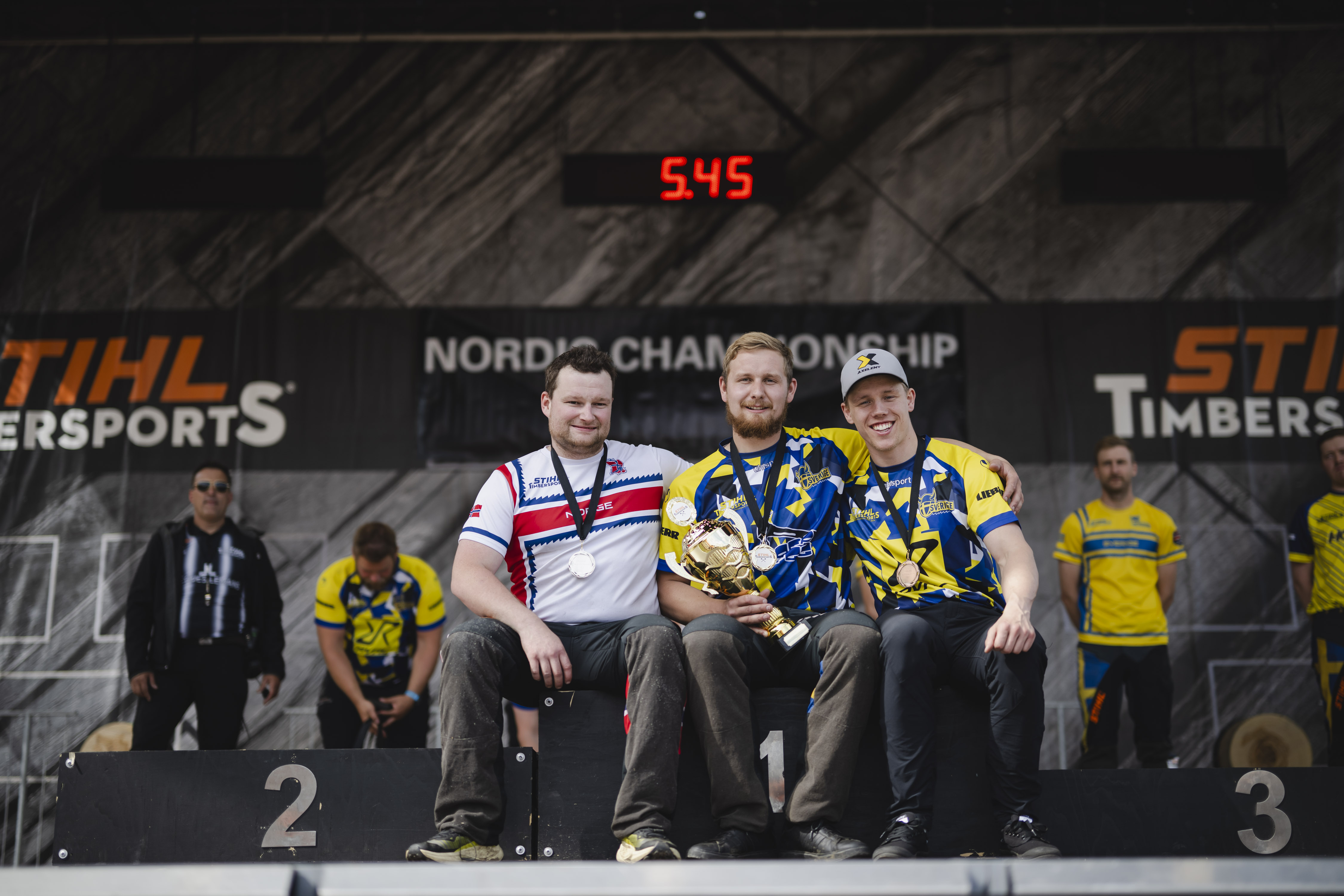 The podium of the Nordic Pro Championship 2025: Vebjørn Sønsteby (l.) from Norway and the Swedes Emil Hansson (m.) and Ferry Svan (r.).