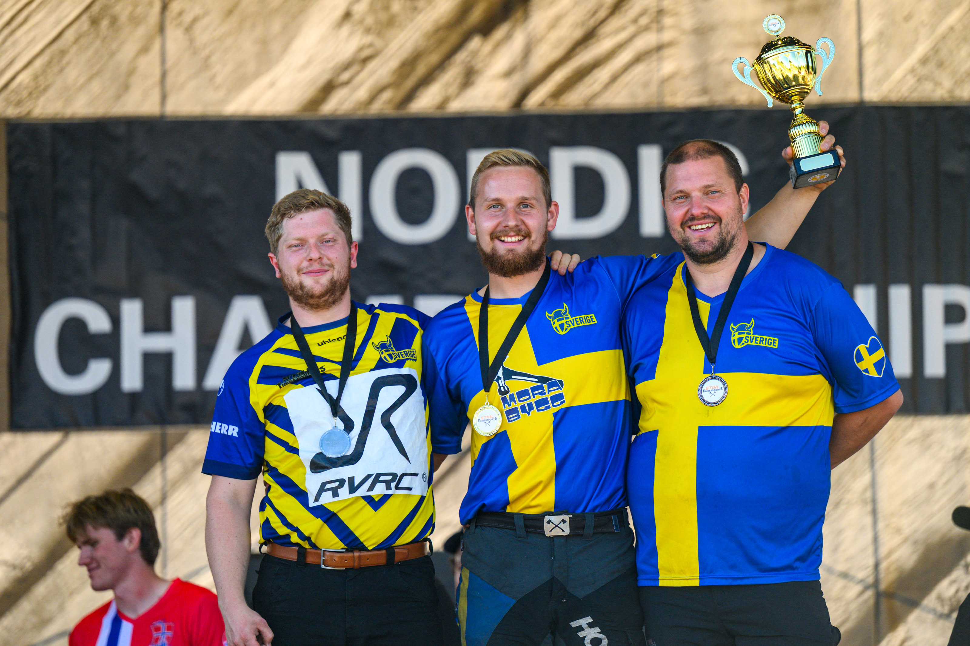 Podium of the Nordic Pro championship 2026: Edvin Karlsson (l.), Emil Hansson (m.) and Pontus Skye (r.).