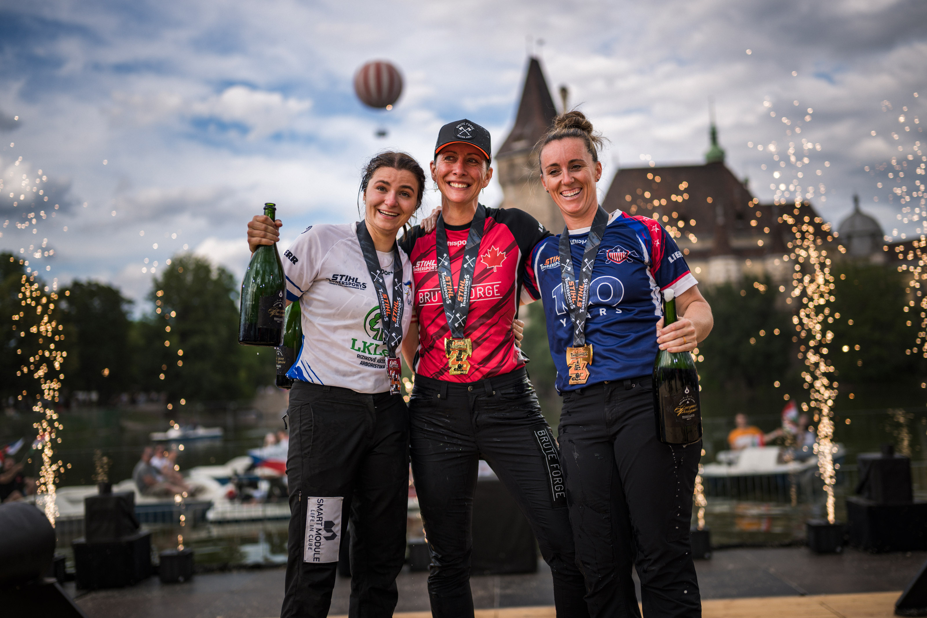 The podium at the 2026 Women's World Championship in Budapest (from left): Karoliná Urbanová (CZE), Andrea Hand (CAN), and Lauren Bergman (USA)