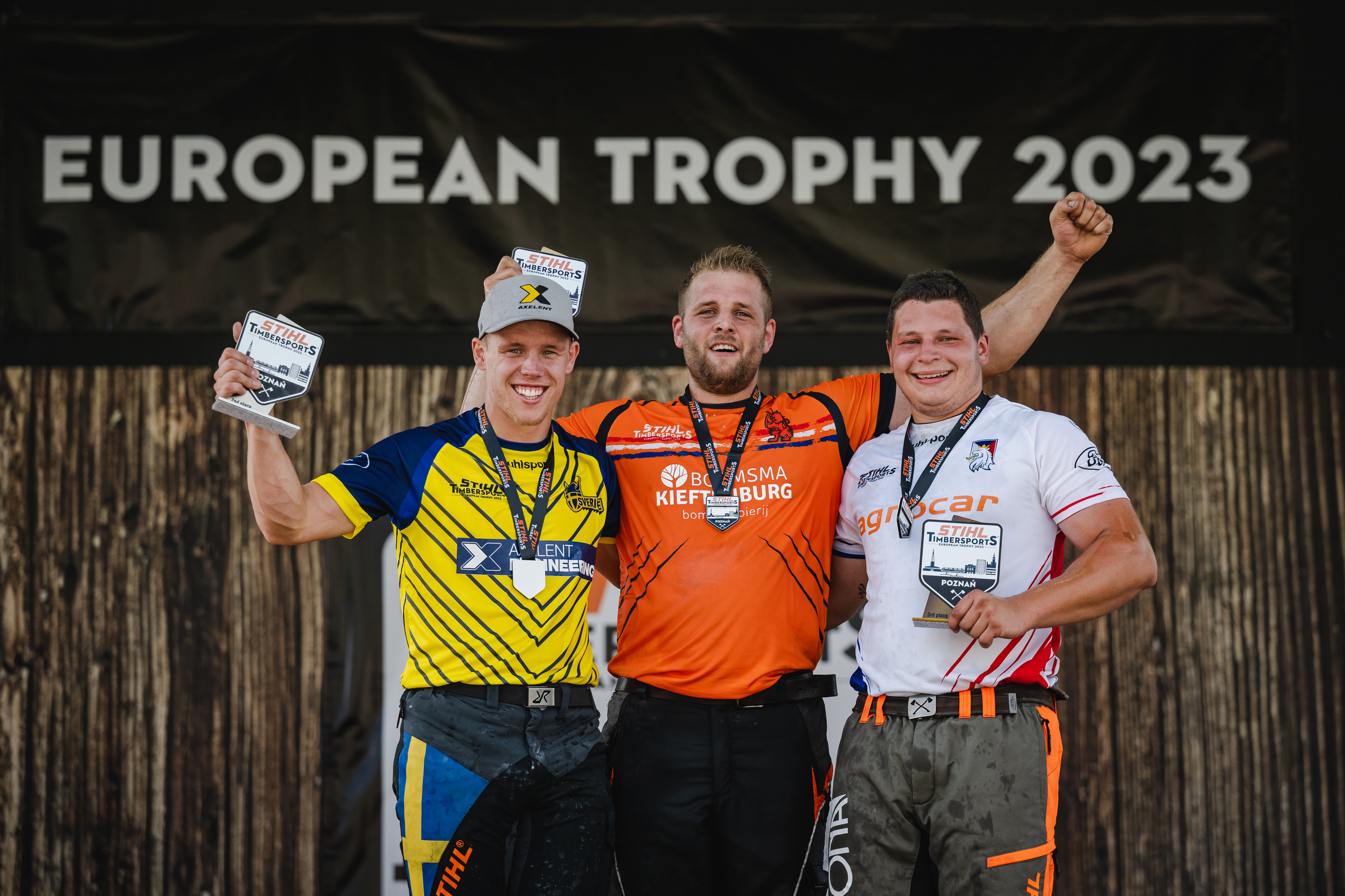 The top three in the 2023 European Trophy: The Netherland’s Redmer Knol (Centre), Ferry Svan of Sweden (L) and Matyáš Klíma of the Czech Republic (R).