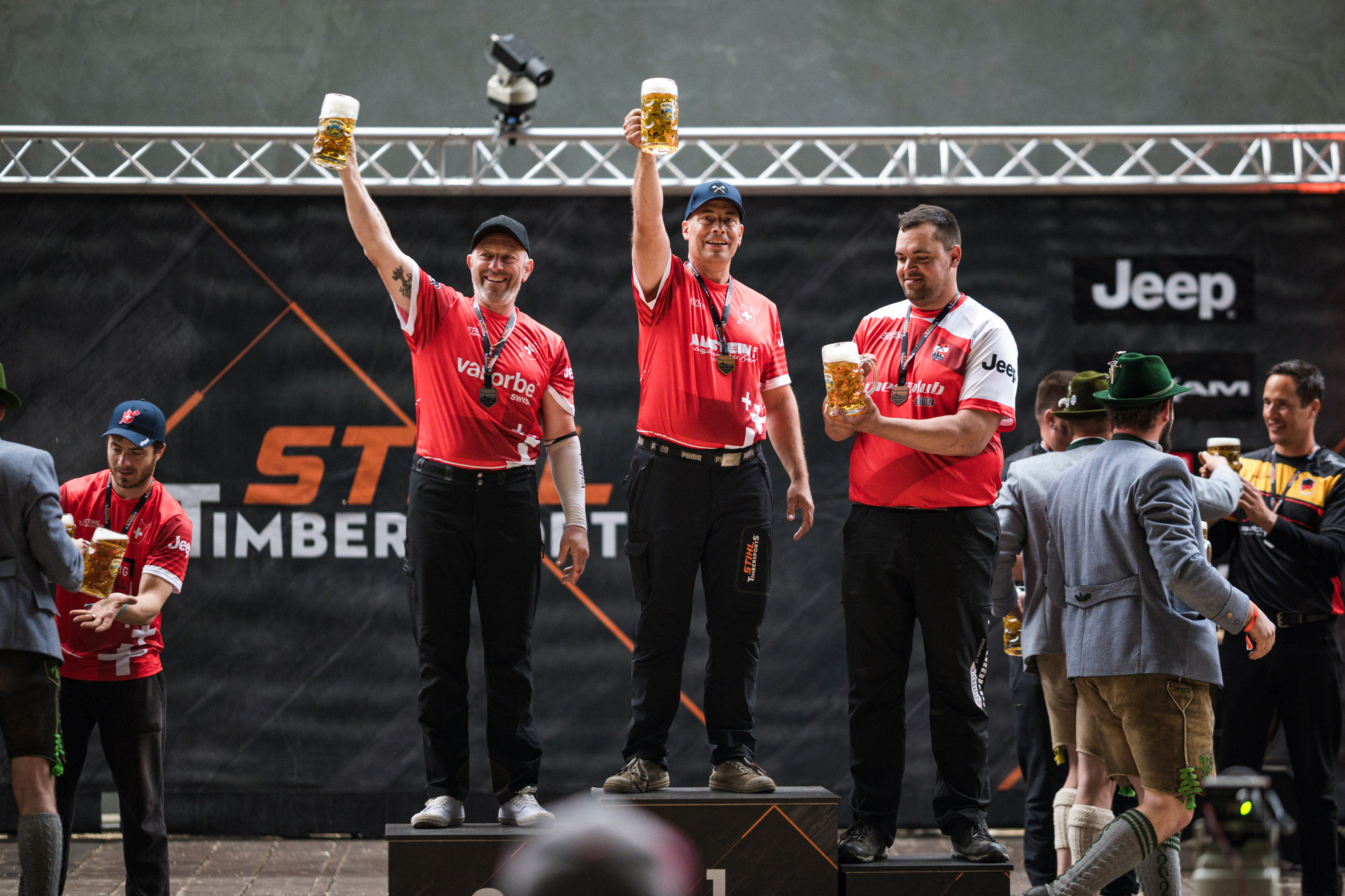 Podium des Pro Wettkampfs vom DACH Semifinale in Oberammergau. Christophe Geissler (l.), Cyril Pabst (m.) und Armin Kugler (r.).
