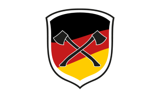 Zwei gekreuzte Äxte auf Deutschland-Flagge.